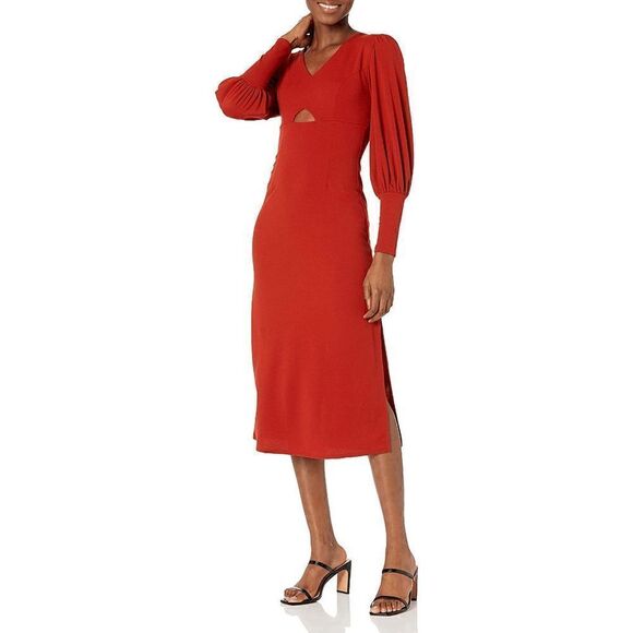 š Balloon SleeveĀ Keyhole SideāSlitāOrangeāFallāMidiāDressāSIZEāLāNWT - Picture 6 of 16